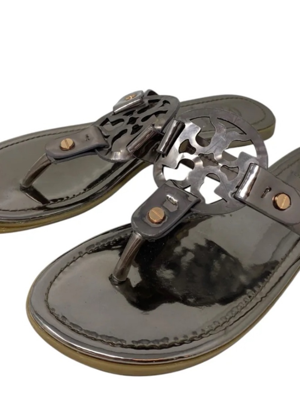 Tory Burch Black Patent Miller Logo Thong Sandals